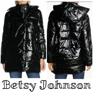 Betsey Johnson Womens Black Winter Glossy Puffer Coat glossy black warm winter